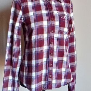 HOLLISTER MAROON WHITE PLAID SHIRT BUTTON DOWN SIZE SMALL